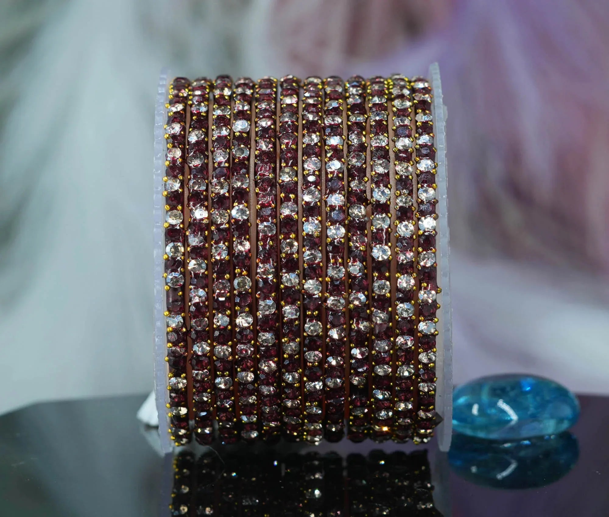 Glass Bangle with Beads Studded for Women & Girls (Pack 12 Bangles) - The Golden Cascade